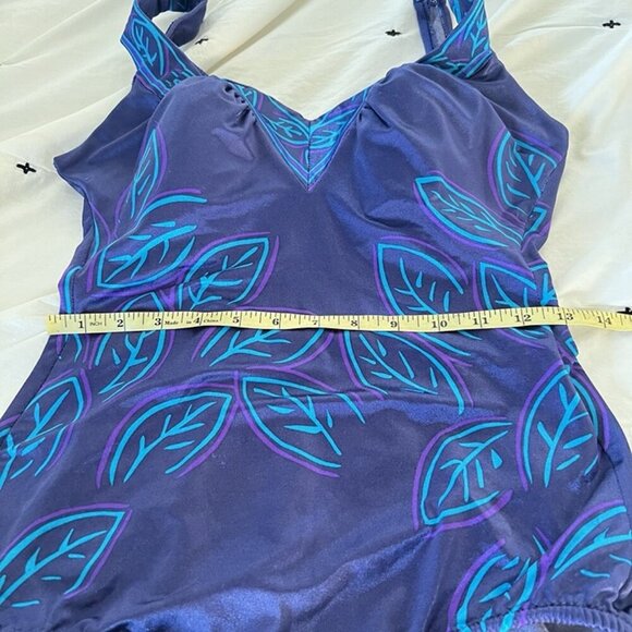 Vtg Maxine of Hollywood Blue Swimsuit 16 One-Piece Retro Pointy Bra 50s Stylel - Picture 10 of 10